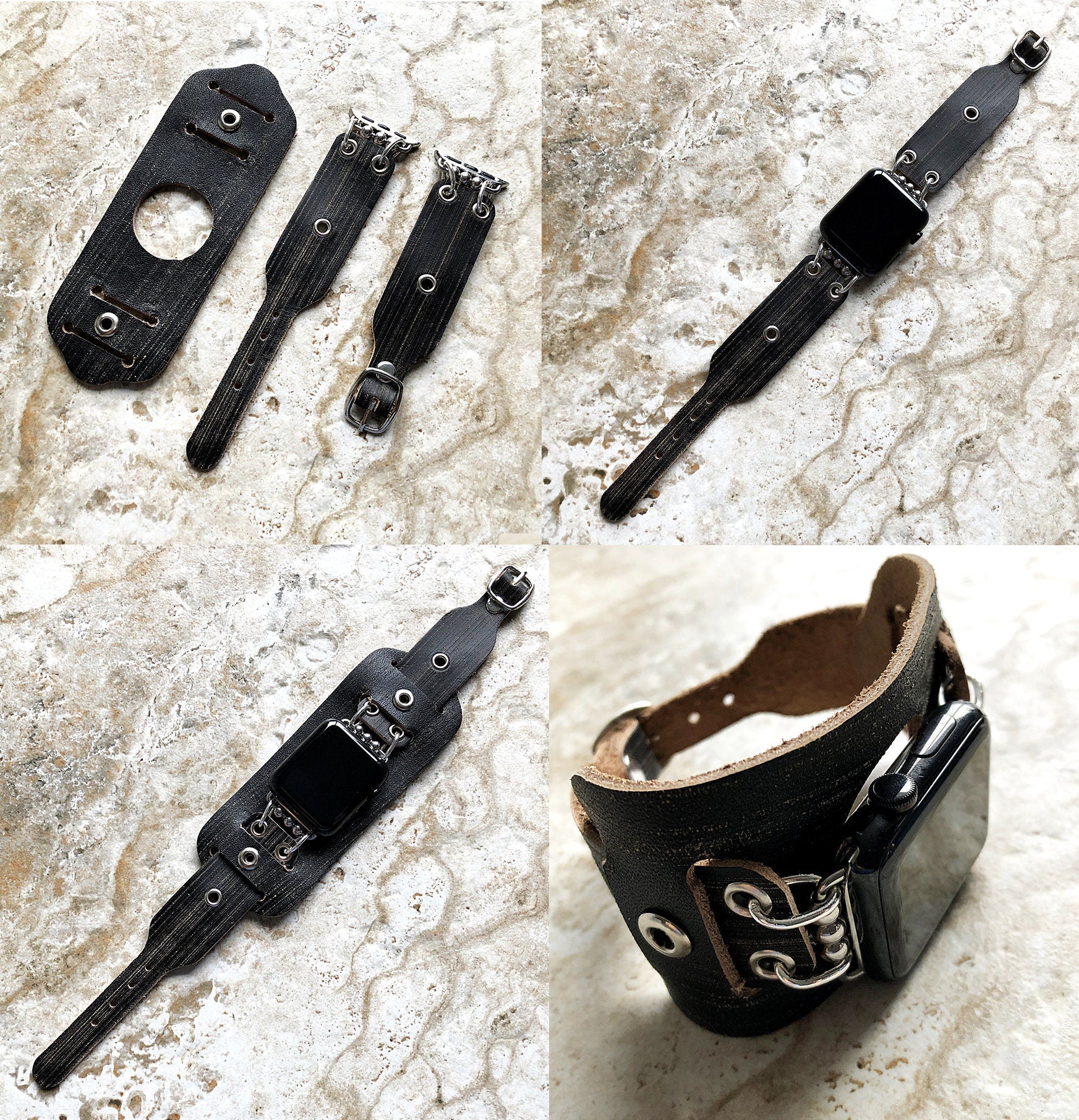 Apple Black Brushed Soft Leather Band for iWatch Ultra 2 9 8 7 SE 6 5 4 3 2 Case 38mm 40mm 41mm 42mm 44mm 45mm 49mm Bracelet Cuff Wristband